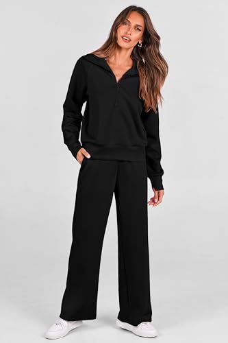 PRETTYGARDEN Women's 2 Piece Matching Lounge Set Sweatsuits - color: Black, size: X-Large