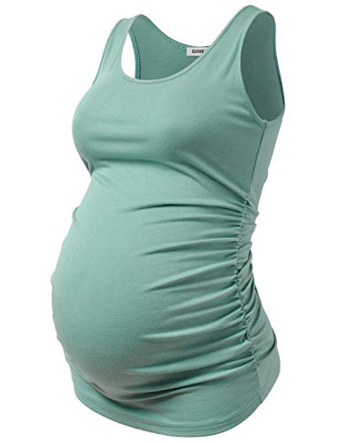 GINKANA Maternity Tank Tops Sleeveless Ruched Basic Tops Maternity Shirt Vest Mama Clothes - color: Sage, size: Large