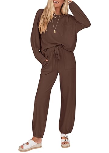 KIRUNDO Lounge Sets for Women 2026 Fall Comfy Postpartum Going Home Outfits - color: Coffee, size: Small