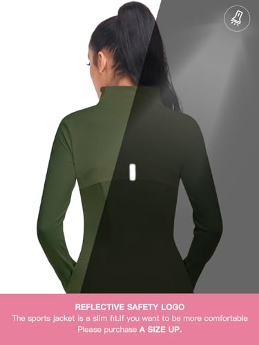 VUTRU Women's Workout Yoga Jacket Full Zip Running Athletic Track Jacket - color: Back Mesh Vent Army Green, size: X-Small