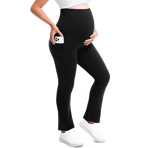 Walifrey Maternity Flared Leggings Yoga Pants - color: Dark Grey, size: X-Large