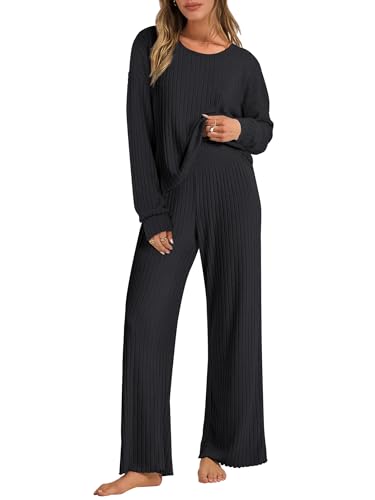 ANRABESS Women 2 Piece Lounge Pajamas Sets Casual Fall Outfits - color: Black, size: X-Large