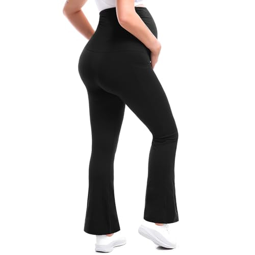 Leafigure Maternity Flare Leggings with Pockets - color: Navy, size: Large