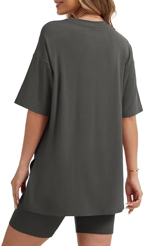 RUBZOOF Women 2 Piece Lounge Sets Summer Outfits Shorts Set - color: Deep Grey, size: Large