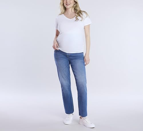 Motherhood Maternity Women's Short Sleeve Side Ruched V-Neck Pregnancy Tee Shirt - color: White, size: Small
