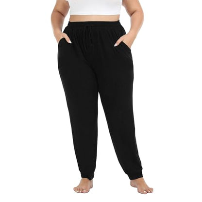 Women's Plus Size Joggers Cotton Sweatpants Casual Lounge Yoga Pants Drawstring with Pockets - color: Black, size: 3X