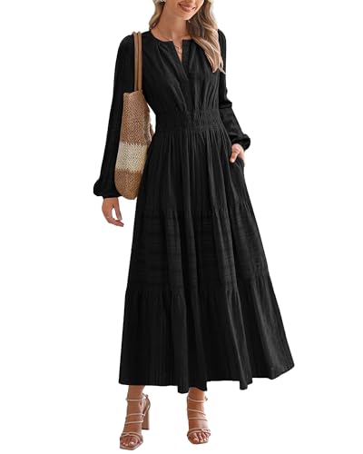 CzzzyL Nursing Fall Dresses for Women Maxi Dress with Pockets - color: Black, size: Medium