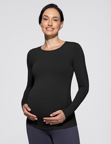 POSHDIVAH Maternity Crew Neck T Shirts for Women - color: Black, size: Medium