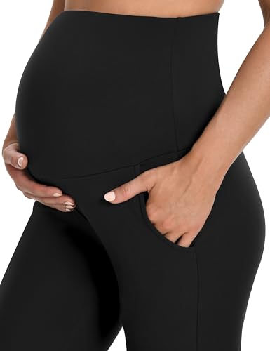 Foucome Maternity Capris Wide Leg Cropped Yoga Pants - color: Black, size: Medium