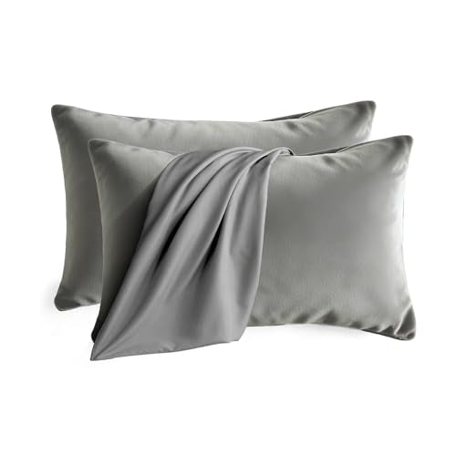 Set of 2 Brushed Microfiber Pillowcases 20x30 in Light Gray - color: Light Gray, size: Queen