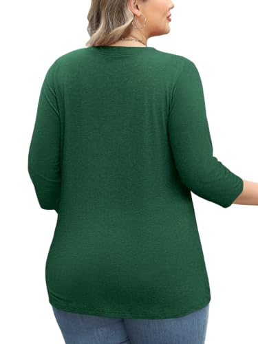 Womens Summer Plus Size 3/4 Length Sleeve Tops Button Down Shirts L-4XL - color: Green, size: 4X-Large