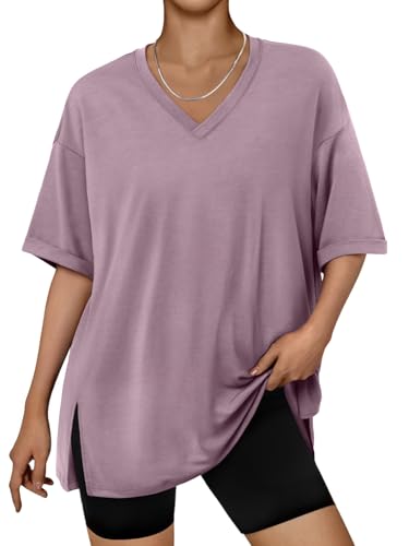 Trendy Queen Plus Size Oversized V Neck Tshirt Tops Workout Wear - color: Dark Pink, size: XX-Large