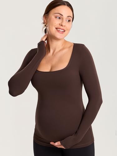 MOMANDA Square Neck Maternity Tops - color: Hot Fudge Brown, size: Medium