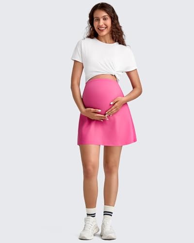 G4Free BareFeel Maternity Skirt with 2 Pockets Pregnancy Shorts Tennis Golf - color: Rose Pink, size: Medium