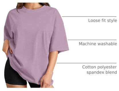 Trendy Queen Womens Oversized T-Shirts Short Sleeve Crew Neck Summer Tops - color: Darkpink, size: X-Large