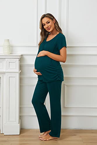 Smallshow Women's Maternity Nursing Pajamas - color: Teal, size: Medium
