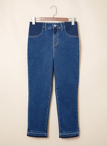 BLENCOT Women Maternity Pants High Waisted Straight Leg Ankle Jeans - color: Navy Blue, size: Medium