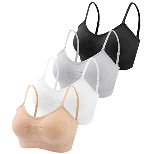 Omisy 4 Pack Sports Bras for Women, Padded Bralettes with Adjustable Straps - color: Black, White, Nude, Grey, size: Medium