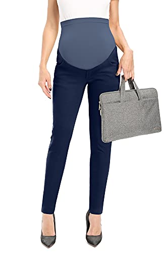 POSHGLAM Women's Maternity Pants Casual Work Pull-on Stretch Comfy Skinny Pregnancy Pants with Pockets - color: Navy, size: Medium