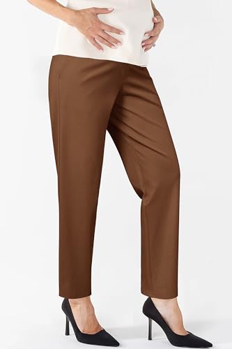 OUGES Women's Over Belly Straight Leg Maternity Pants with Pockets - color: Dark Coffee, size: Large