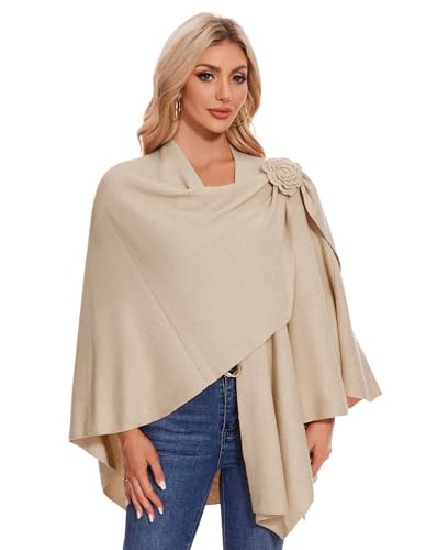 PULI Women Elegant Cross Front Floral Shawl Wraps Poncho Fall Winter - color: Barley Twist