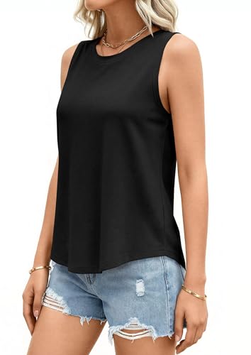 PRETTYGARDEN Women's Wide Strap Sleeveless Tank Tops - color: Black, size: Medium