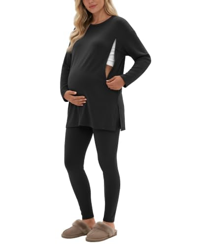 Neer Maternity Nursing Pajamas Sets 2 Piece Outfits - color: Black, size: XX-Large