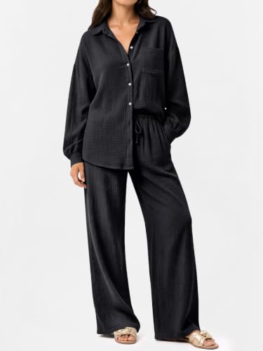LILLUSORY Womens 2 Piece Matching Lounge Sets Oversized Fall Outfits - color: Black, size: Large