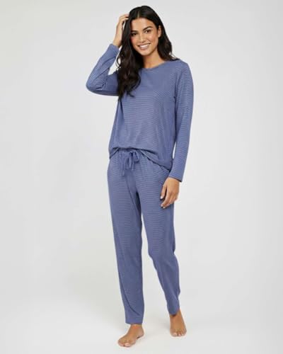 2 Pack Women's Pajama Sets Long Sleeve Sleepwear Comfy Cute Loungewear PJ - color: Set D Blue & Charcoal, size: Medium