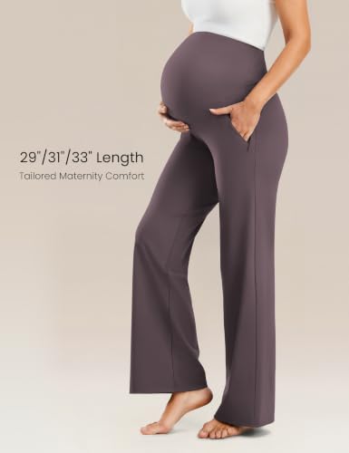 JOYSPELS Smooth Feeling Wide-Leg Maternity Work Pants Soft Pregnancy Yoga Pants with Zippered Pockets Over The Belly - color: Grey, size: Medium