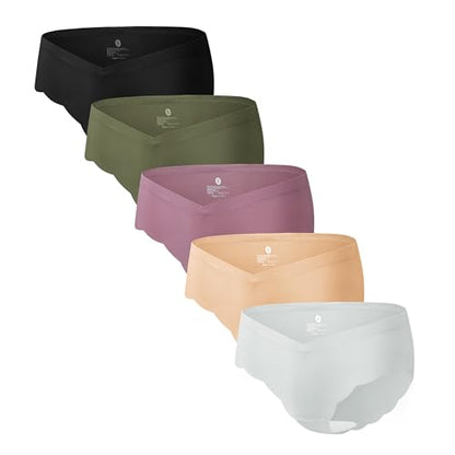 Angelhood 5 Pack Seamless Maternity Underwear, Pregnancy Postpartum Panties - color: Multicoloured B, size: Medium
