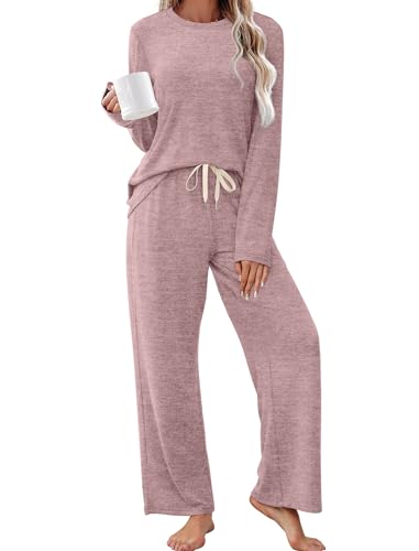SAMPEEL Pajamas for Women Set Comfy Lounge Sets Two Piece Long Sleeve Cute Pjs Soft Sleepwear Winter Clothing - color: Classic Pink, size: Medium