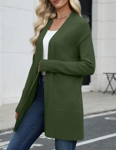 Zeagoo Cardigan Sweaters for Women Open Front Cardigans Long Sleeve Sweater - color: Green, size: Medium
