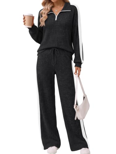 Trendy Queen Womens 2 Piece Lounge Matching Sets Fall Travel Comfy Outfits - color: Black, size: Medium