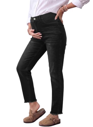 BLENCOT Womens Maternity Jeans High Waisted Pregnancy Denim Pants - color: Black Grey, size: Small