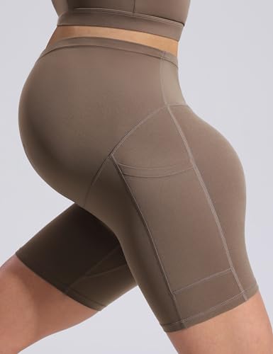 POSHDIVAH Creamluxe Maternity Biker Shorts with Pockets 6"/8" - color: Mocha Mousse, size: Medium