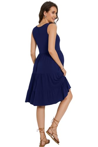 Smallshow Women's Sleeveless Ruffle Tank Maternity Dress - color: Navy, size: Large