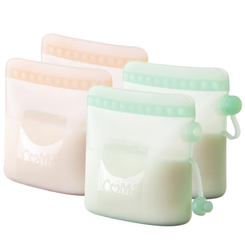 COMI Silicone Breast Milk Storage Bags Reusable, 9oz, BPA Free, 4pcs - color: 2Green+2Pink