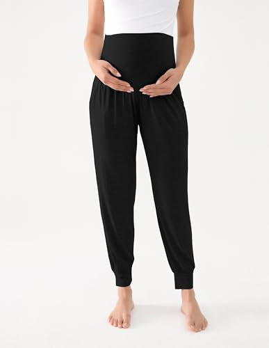 Viscose for Bamboo Maternity Loose Lounge Jogger Pants - color: Black, size: X-Large