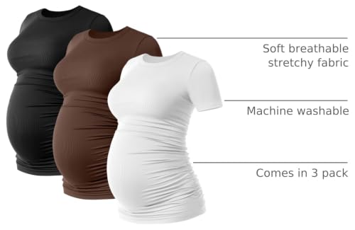 Ficerd 3 Pack Women's Short Sleeve Maternity Shirts - color: Black, White, Coffee, size: XX-Large