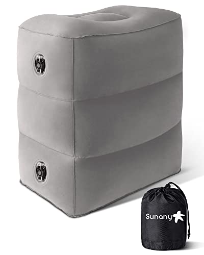 Sunany Inflatable Foot Rest Pillow for Travel, Kids/Adults Airplane Travel Pillow-Adjustable Height for Kids to Sleep While Traveling,Suitable for Airplane, Office, Home, Cars and Any Travel (1 Pack) - color: Grey, size: 1 Pack (Regular Premium)