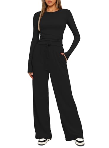 Darong Women's 2 Piece Matching Lounge Sets 2026 Fall Casual Outfits - color: Black, size: Small