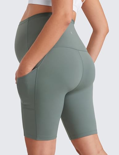CRZ YOGA Maternity Biker Shorts Pockets 8" - color: Grey Sage, size: Large