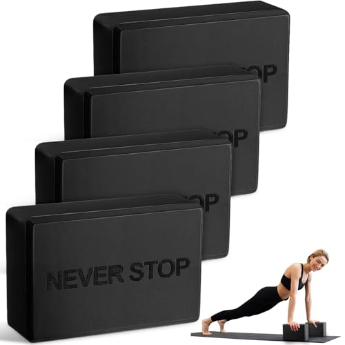 RoundFunny 4 Pack Yoga Blocks Non Slip Pilates Foam Brick - color: Black