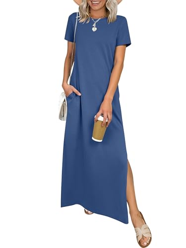 ANRABESS Womens Summer Maxi Dresses Wrinkle Free with Pockets - color: Deep Blue, size: Medium