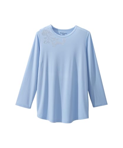 Silverts Women's Adaptive Open Back Long Sleeve Top, Assisted Dressing - color: Baby Blue, size: Large