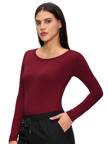 Underscrub Long Sleeve Women Crew Neck Comfort Tee, Scrub Undershirt - color: Burgundy, size: XX-Large