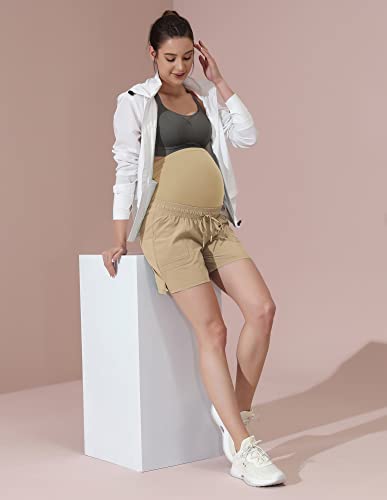 Maacie Maternity 5" Hiking Shorts with Pockets - color: Khaki, size: Large