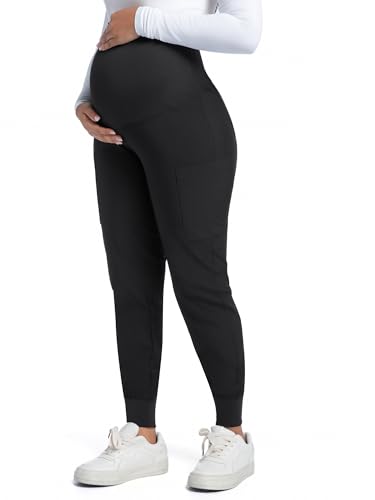 COZYFIT Maternity Scrub Pants, Jogger Workwear with 4 Pockets - color: Black, size: Medium