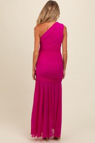 PinkBlush Ruched Mesh One Shoulder Maternity Maxi Dress - color: Magenta, size: Small